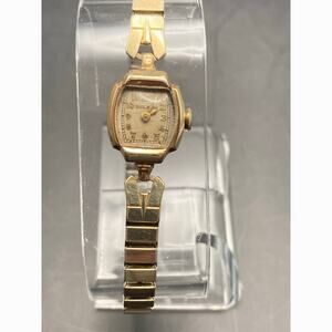 VTG 1947 Bulova 10k Gold Filled Mechanical Women's Watch 15mm-Stretch Band RUNS